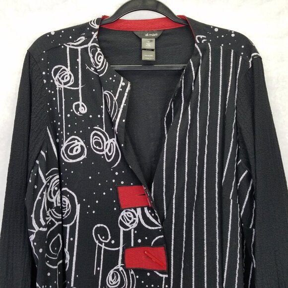 Ali Miles Woven Jacquard Button Front Jacket Women's 1X Black Red Artsy Blouse - Picture 2 of 12